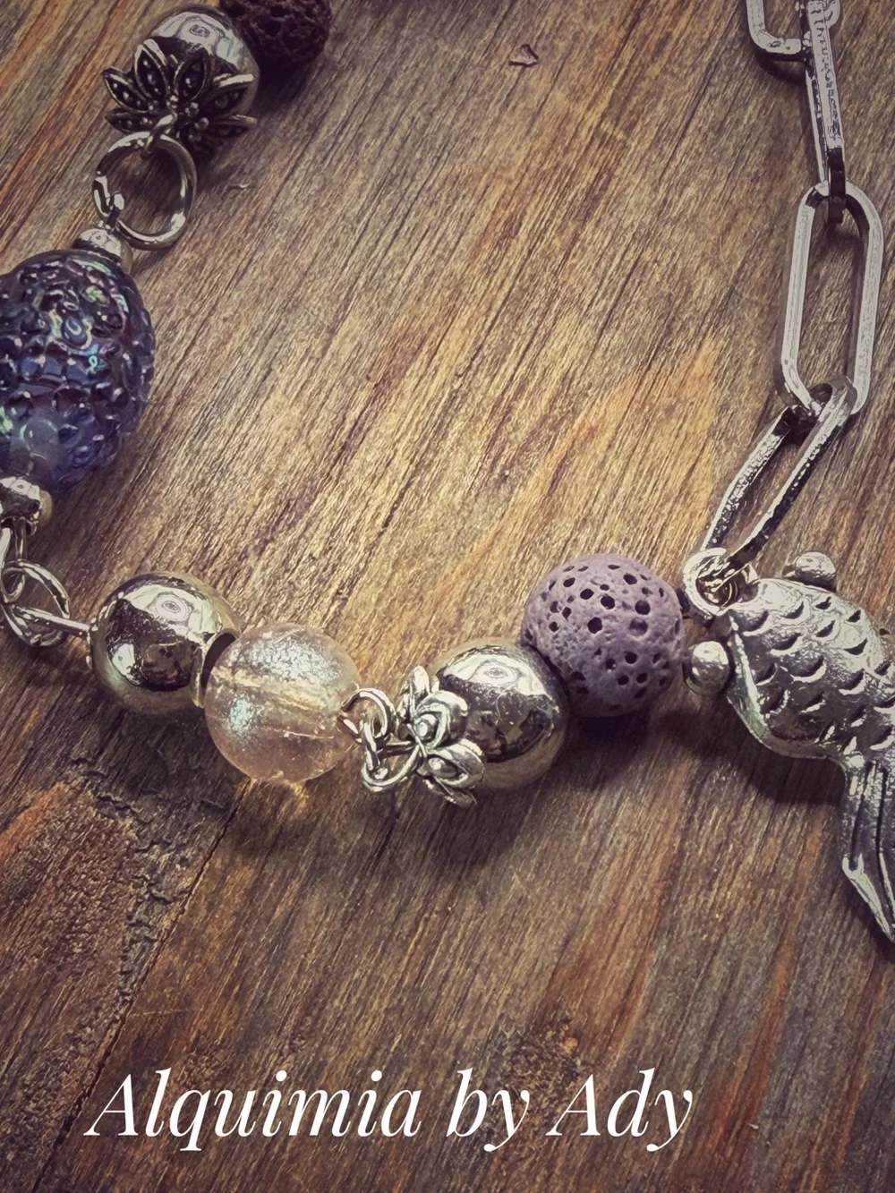 Purple Bead  anklet Bracelet with Silver Fish Charm
